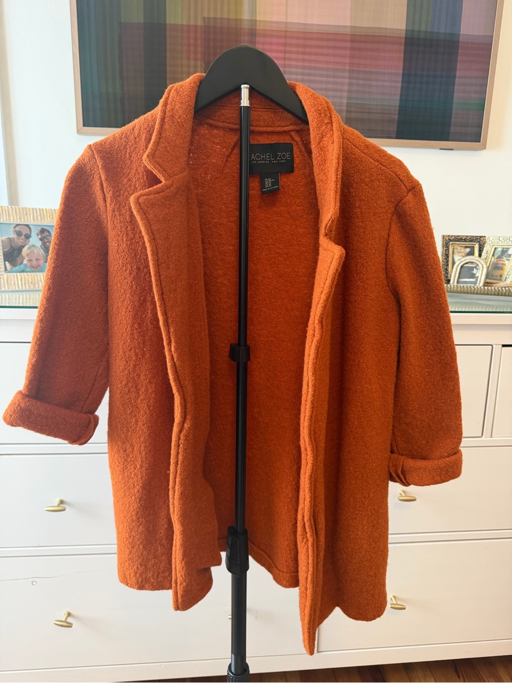 Wool blend Rachel Zoe Rustic Orange Bouclé Open Blazer with pockets